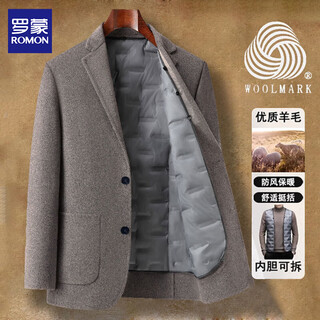 Romon woolen coat for men in autumn and winter, wool removable duck down warm liner, light luxury high-end suit collar jacket for men, 2366 khaki xl, about 135-150 jin jin is equal to 0.5 kg