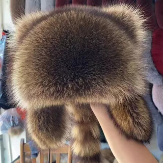 Ins small raccoon mink hat for children, men and women, adult small raccoon ear protection hat, american raccoon fur overlord hat tail, 4-12 years old, 54-56 hat girth, one size fits all