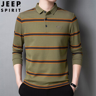 Jeep spirit long-sleeved t-shirt men's 2025 autumn new loose large size lapel bottoming shirt men's t-shirt top military green l