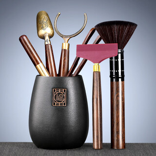 Tang feng tea ceremony six gentlemen tea set household tea ceremony accessories ceramic kung fu tea spoon tea clamp tea needle tea tray ornaments yuanfu tea ceremony cylinder + ebony pinsheng + long-handled tea scraper