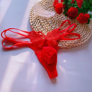Men's no-take-off hollow thong, seamless thin straps for couples, butterfly embroidered t-pants, sexy underwear, red one pack, one size fits all 100-130 jin jin equals 0.5 kg