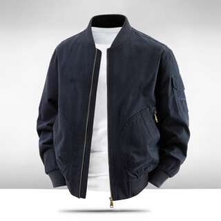 Vancl eslite washed cotton ribbed collar flight jacket casual versatile jacket men black blue l