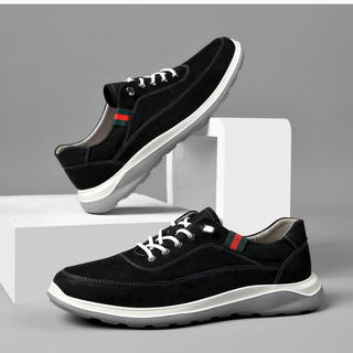 Mellen high-end brand men's shoes new first-layer cowhide lightweight non-slip business casual leather shoes men's breathable sports sneakers black litchi pattern 39