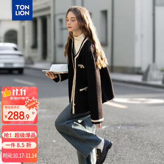 Tonlion 2025 winter women's round neck contrast color small fragrance style fur one-piece short jacket