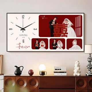 Yusenyi customized wedding photo frame hanging on the wall creative clock decoration wedding gift family blessing photo production four-square grid color order notes 30*60m alloy right-angle frame thickness 3 points 5m