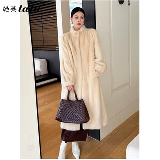 Tafu brand women's fur coat for women 2025 winter new full mink velvet mink stand collar long mink coat gold pearl color fur integrated l 120-140jin jin equals 0.5 kg