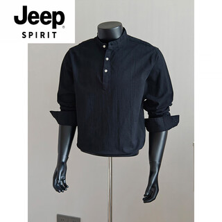 Jeep spirit black henry collar long-sleeved shirt men's autumn money style polo shirt american shirt jacket black m (95-115jin jin equals 0.5 kg)