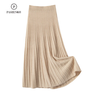 帕什羊绒半身裙女100山羊绒25秋冬新款松紧腰高腰显瘦休闲裙子NSC-088 燕麦色 均码