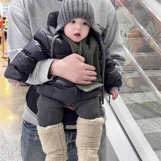 Jingmengyuan ins korean infant plush socks for men and women winter warm coral velvet socks shoes non-slip floor socks light khaki plush socks