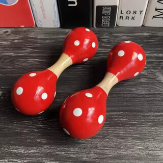 Shantou lincun baby maracas early education music percussion instrument maracas children's rattle red grasping pursuit training toy small double-headed maracas red two pack 14 cm