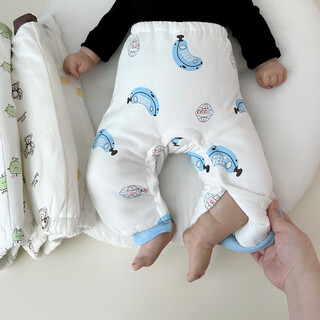 小红书爆款新生儿婴儿棉裤初生男女宝宝带按扣秋冬季夹棉开扣230 蓝色图图棉裤 cm新生儿1个月 52