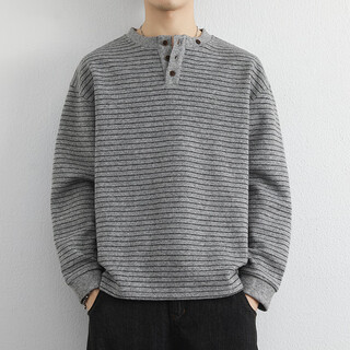 Xixi shandong zhenyoumei clothing henry collar striped sweater men's autumn and winter long-sleeved bottoming shirt warm inside light gray m weight range 100-120 jin jin is equal to 0.5 kg