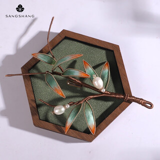 Sang shang brooch chinese style elegant bamboo leaf brooch silk cloisonné velvet flower new chinese style daily wear simple niche jewelry green