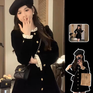 Qiaoyi dress women's long sleeve french hepburn small fragrance style small bottoming autumn new high waist slim hepburn dress black m recommendation (100-110jin jin is equal to 0.5 kg)