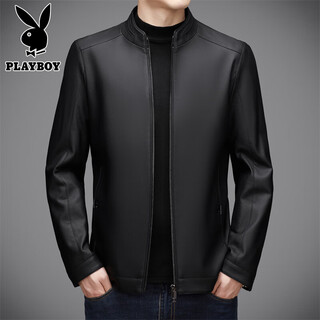 Playboy (playboy) new stand-up collar velvet thickened leather jacket men's autumn and winter simulated leather jacket middle-aged and elderly dad wear black m 170