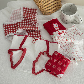 Caramella pure cotton underwear women's breathable briefs sweet and fresh women's shorts girls big children's underwear red lace cartoon style mixed color 3 pieces one size fits all (suitable for 85-120 jin jin equals 0.5 kg)