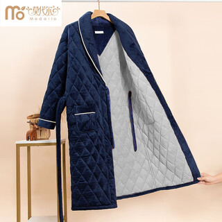 Modal quilted nightgown men's plus size plus size winter plus velvet thickened three-layer quilted men's pajamas bathrobe 2142 sapphire blue xl (130-150jin jin equals 0.5 kg)