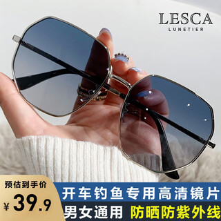 Lesca lunetier transparent blue anti-uv sunglasses for men polygonal metal driving sunglasses trendy seaside glasses for women with round faces