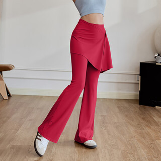 Dcw hip-covering yoga pants women's anti-embarrassment fitness pants skirt can be worn outside pilates training slimming micro-flared pants new style cranberry pink s