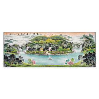 Baodi shengjin cornucopia landscape painting hand-painted chinese painting feng shui backer office living room ink painting west wall hanging painting purchased separately - without frame - comes with silk silk soft mounting, small six feet (mounted 208m*85cm)