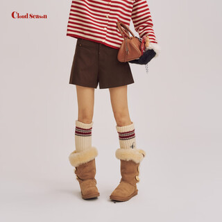 CLOUD SEASONCLOUDSEASON暮色之约毛呢短裤女2025新款秋短裤女外穿冬女短裤 咖色 S