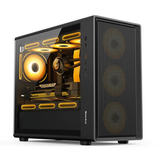 Huntkey g63 halberd glass side transparent chassis gs680c desktop computer game chassis supports m-atx motherboard/360 water cooling/buckle-type quick-release side panels g63 black + argb fans*6 (4 front and 2 reverse)