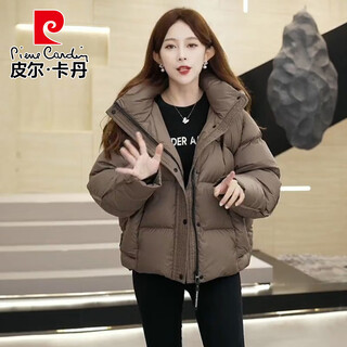 Pierre cardin high-end down jacket for women winter 2026 new short bread coat thickened warm versatile cotton coat jacket coffee color m 80-105jin jin equals 0.5 kg