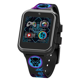Accutime marvel black panther children's smart watch 40mm touch screen learning games selfie camera alarm clock calculator unisex