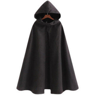 Wooden flute wizard black cloak niche loose slit dark windbreaker cloak personality mysterious smock robe with hood black l