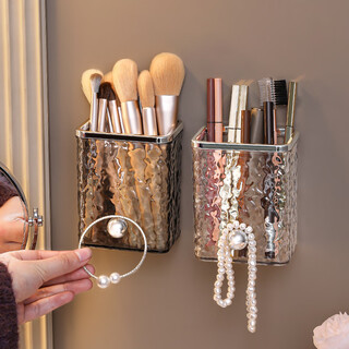 Kaman makeup brush storage box, dressing table, high-value pen holder, wall-mounted comb, eye shadow, eyebrow brush, cosmetics storage box, transparent, wall-mountable brush holder, 1 piece