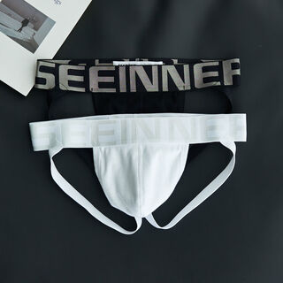 2 pairs of thong men's double-butt briefs cotton pure white boys' sexy low-waist butt lift zy612 black + white m