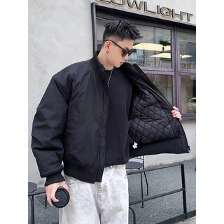 Bo mingchen bomber jacket men's autumn and winter cotton new american high-end thickened workwear jacket top men black l (recommended 115-130jin jin equals 0.5 kg)