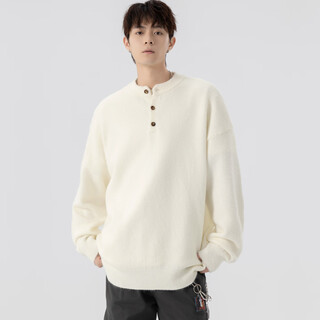 My speed (wood soon) henry collar sweater men's autumn and winter american old money style warm knitted sweater loose basics bottoming shirt top off-white xl