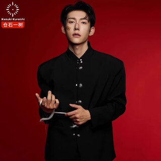 Kuraishi kazuki light luxury trendy brand fashion new chinese style stand collar suit men's jacket autumn new short tunic jacket suit black m