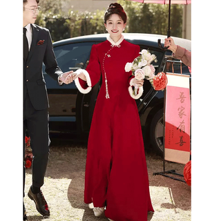 Saidele new chinese style engagement dress high-end thickened winter 2025 new toast wear bridal return wedding dress burgundy xl