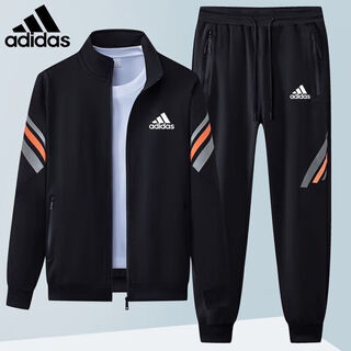 Adidas clover sports jacket set men's casual autumn 2024 new versatile sweater two-piece set trendy slim jacket ad5569 black jacket + sweatpants 2xl