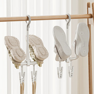 Youqin household multifunctional windproof double hook balcony shoe drying rack to hang shoes, the shoe drying rack can rotate and store creative artifacts