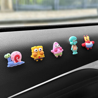 Clcey car center console display screen cute ornaments spongebob squarepants car rearview mirror small ornaments car interior accessories ocean family one-piece set with free traceless stickers