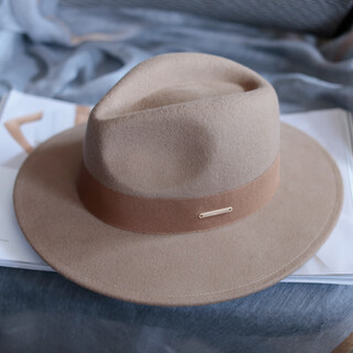 Tochino autumn and winter new fashion wool woolen hat women's british retro wide-brimmed men's hat french camel black courtesy camel coffee belt large size l (58-60cm)