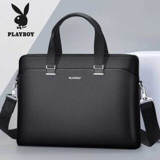 Playboy (playboy) briefcase men's first-layer cowhide shoulder crossbody bag handbag business trip business computer bag black gift
