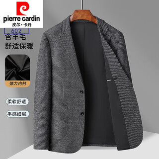 Мужской шерстяной пиджак pierre cardin, осень 2025, новый деловой повседневный костюм для папы средних лет, одинарный новый продукт, серый 602 с вертикальными полосками (включая шерсть) 170/m Рекомендуется 100-120jin jin равен 0,5 кг