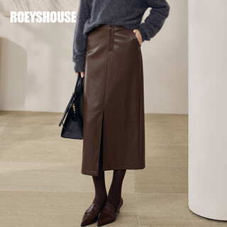 ROEYSHOUSE罗衣高级轻熟风直筒半身裙冬贵气感显瘦修身棕色中长款皮裙13046 棕色 L