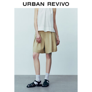 Ur new autumn women's commuting temperament low saturation double pleated loose shorts uwu640052 khaki xs