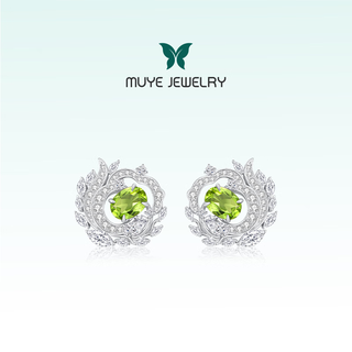 Muye natural colored gemstone peridot earrings, green leaf wizard earrings, sterling silver, light luxury, high-end and elegant, green leaf wizard earrings