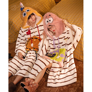 Gongdie thermal storage type spongebob squarepants cloak couple nightgown women's coral velvet thickened pajamas men's home clothes winter