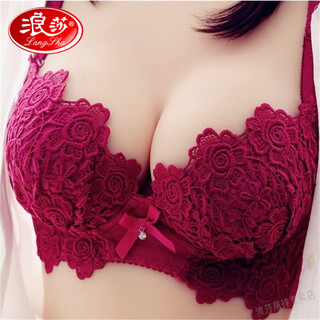 Langsha light luxury underwear set women's bra push-up wire-free breast control anti-sagging sexy seamless top red thickened burgundy-single piece 32/70a
