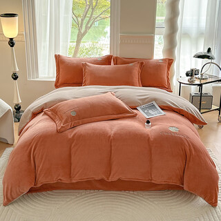 2025 live broadcast hot new type a maternal and infant grade thickened milk velvet baby velvet embroidery four-piece set fully matte 250g shan emma orange champagne bed sheet style 2.0 bed sheet four-piece set-quilt cover 220*240