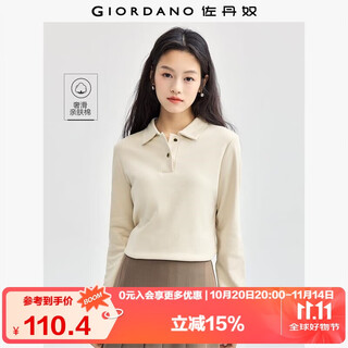 Giordano long-sleeved polo shirt for women new style pure cotton simple solid color metal button lapel top for women 05314783