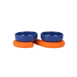 Zeze cat bowl ceramic pet bowl protects cervical vertebra dog bowl prevents overturning cat food and drinking water double bowl pet supplies blue + orange (double cat food and water bowl universal