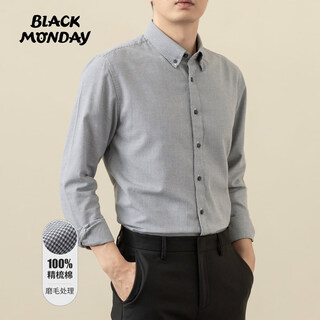 BLACKMONDAY千鸟格子衬衫男纯棉磨毛男士长袖全棉抗皱正装商务休闲衬衣